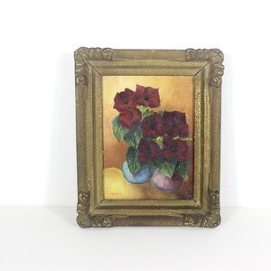 Vintage Floral Still Life Oil Painting In Gilt Wood Frame Signed by Artist